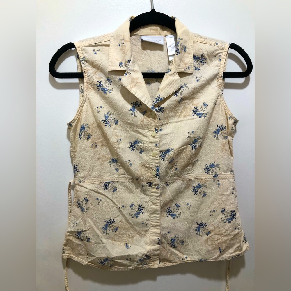 Liz Claiborne Sleeveless Button Up Shirt Floral Small Liz Wear Jeans Petite
